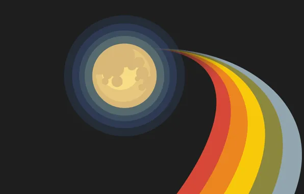 Picture colors, rainbow, moon, minimalism, artist, digital art, artwork, black background