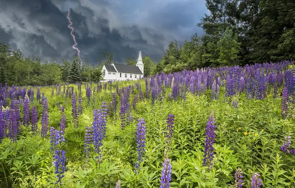 Picture lightning, church, Sugar Hill, Purple Rain