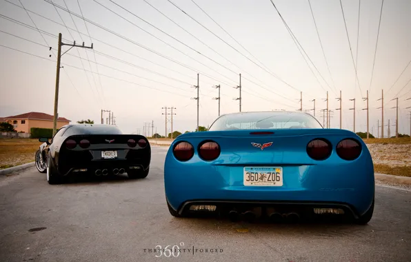 Corvette, black, chevrolet, blue