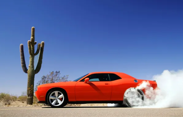Picture smoke, Dodge Challenger, red car
