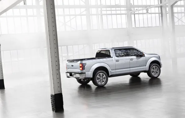 Ford, Grey, Silver, Pickup, The view from the side, Atlas C