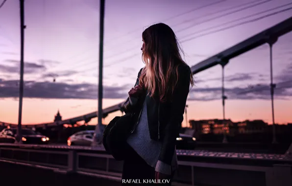The sky, look, girl, sunset, the city, pink, photographer, girl