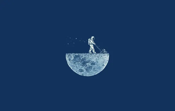 Minimalism, The moon, Astronaut, Moon, Blue, Lawnmower