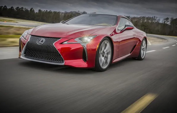 Car, Lexus, red, logo, asphalt, Lexus LC 500