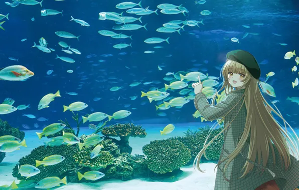 Girl, fish, aquarium, Otonari no Tenshi-sama ni Itsunomanika Dame Ningen, Mahiru Shiina