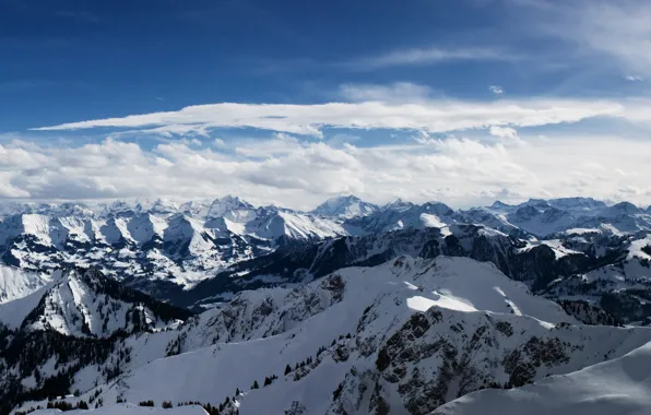 Picture the sky, snow, mountains, Alps