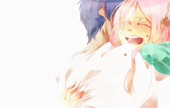 Girl, anime, tears, art, hugs, pair, guy, Kuroko's basketball