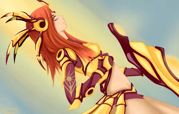 Look, girl, armor, shield, art, League of Legends, Leona, Zack Argunov
