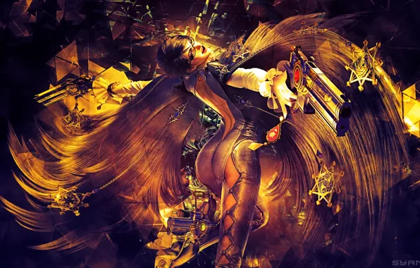 Abstract, guns, girl, video game, PlayStation 3, Platinum Games, Bayonetta 2