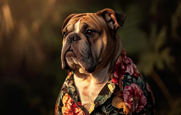 Look, the dark background, portrait, dog, bulldog, shirt, face, French bulldog