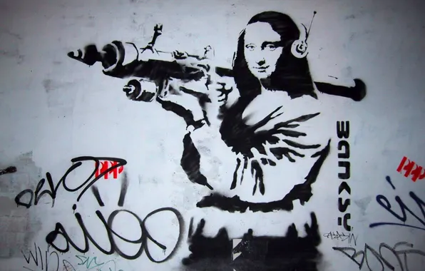 Picture graffiti, grenade launcher, Mona Lisa