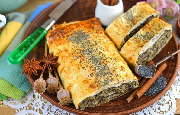 Mac, spices, roll, strudel, poppy