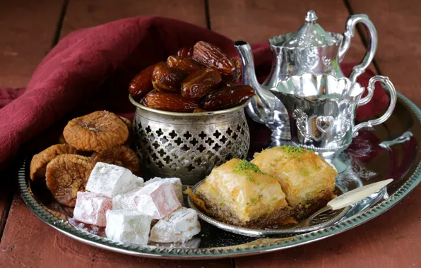 Photo, tea, food, Cup, sweets, cake, figs, dates