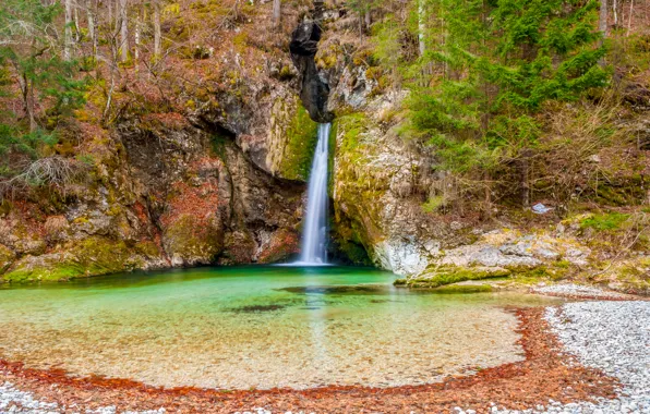 Picture forest, stones, rocks, waterfall, moss, Slovenia, Bohinj, Grmecica waterfall