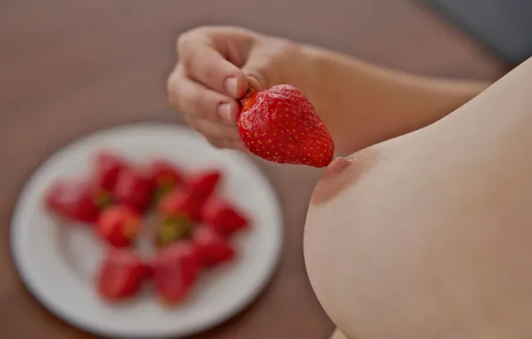 Plate, nipples, woman, young, brown, model, strawberry, tits