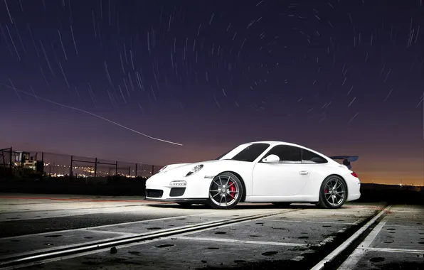 White, the sky, stars, 911, Porsche, Porsche, white, front
