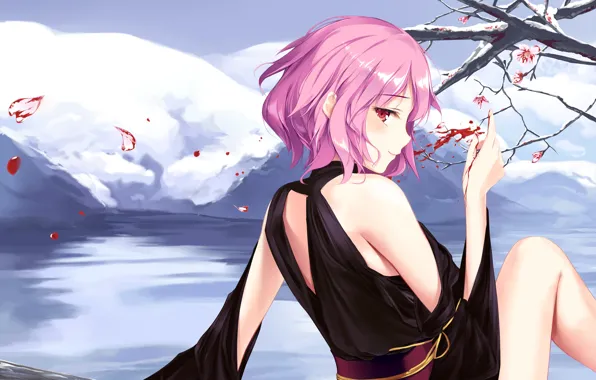 Picture girl, flowers, blood, spring