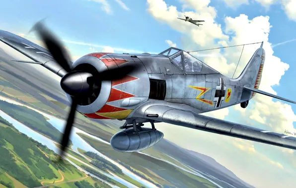 Germany, fighter-monoplane, The second World war, Luftwaffe, Focke -Wulf, Fw.190A-5, Herman Graf, external fuel tank