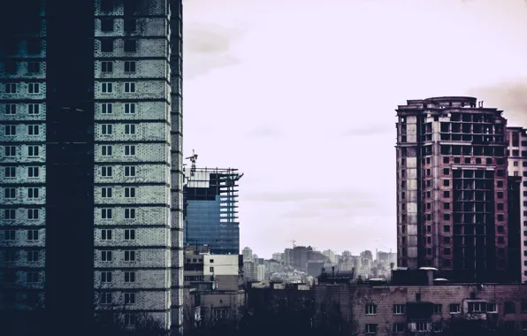 Sadness, yellow, red, the city, house, capital, Kiev, nedostroyka
