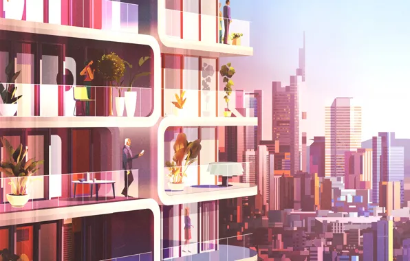 Minimalism, The city, People, House, Style, Balcony, The building, Architecture