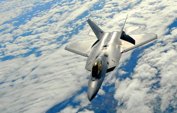 Picture The sky, Clouds, Flight, Fighter, Height, F-22, Raptor, Multipurpose