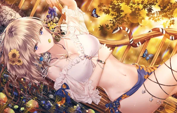 Picture girl, butterfly, snake, grapes, junpaku karen