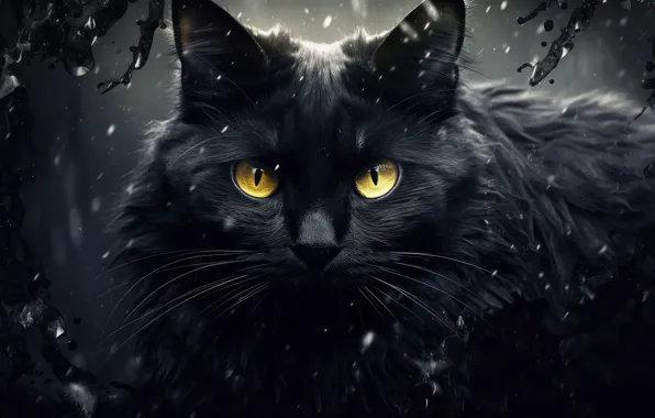Winter, cat, cat, mustache, look, face, drops, snow