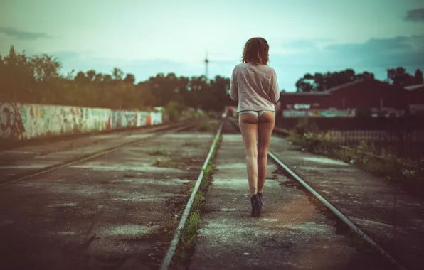 Women, ass, ass, shorts, Girl, brunette, rear view, high heels
