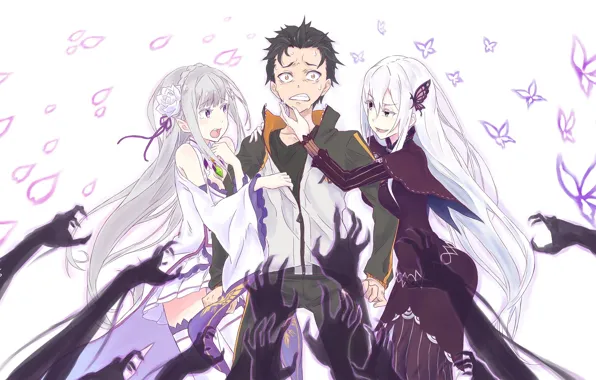 Anime, art, Subaru, Emilia, Re: Zero kara hajime chip isek or Seikatsu, From scratch, edema