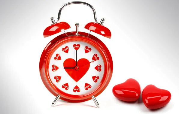 White, color, love, red, arrows, watch, heart, alarm clock
