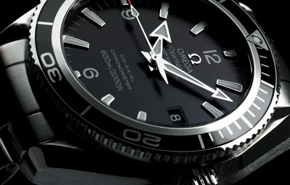 Watch, Omega, black and white, Planet Ocean