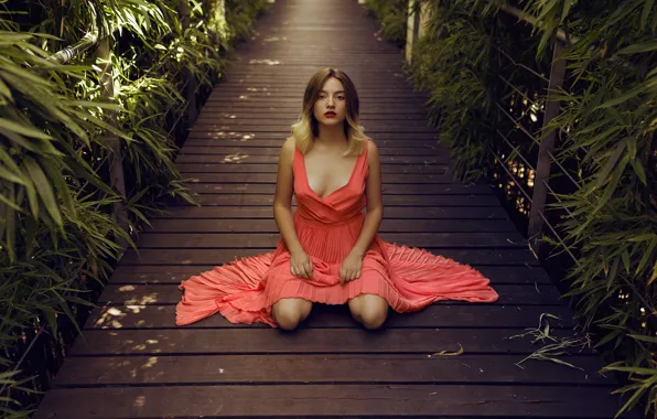 Picture look, girl, face, dress, sitting, the bridge, cutie