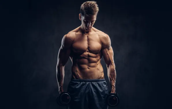 Figure, muscle, muscle, press, pose, dumbbells, bodybuilder, abs
