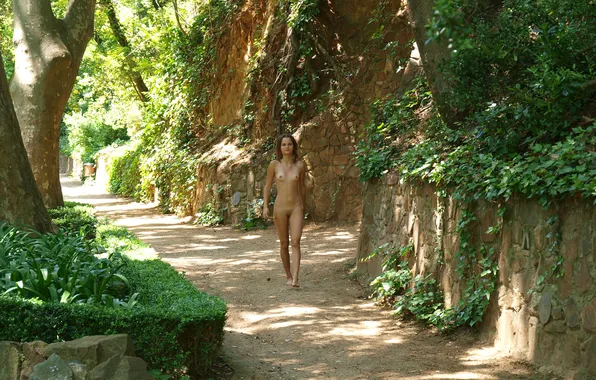 Girl, grass, sexy, erect nipples, legs, trees, pussy, nature