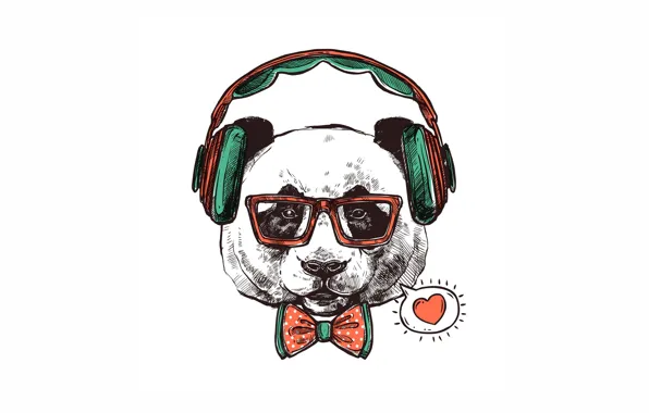 Love, headphones, Panda, bow, hipster
