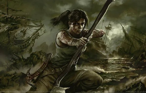 Weapons, ships, bow, Tomb Raider, Lara Croft, arrows, game wallpapers, Lara Croft