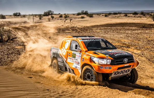 Sand, Auto, Sport, Machine, Race, Orange, Toyota, Hilux