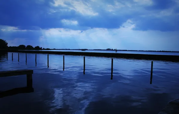 The sky, water, clouds, light, landscape, nature, river, shadow