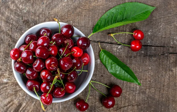 Cup, cherry, leaves