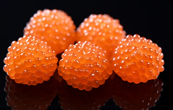 Black background, red, caviar, red caviar, eggs, fish, AI art, neural network