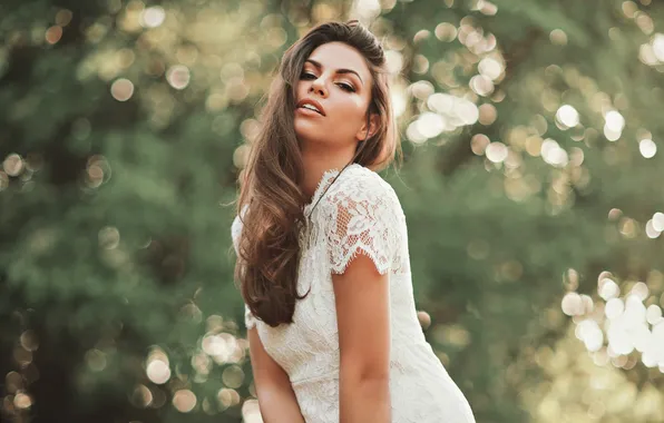Look, the sun, glare, model, portrait, makeup, dress, hairstyle