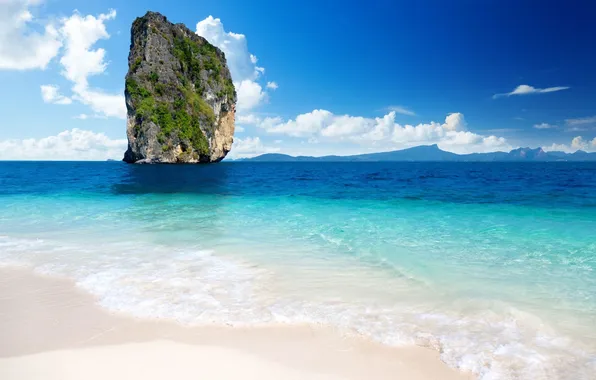 Picture The ocean, beauty, Horizon, Tropics, Coast, Blue sky, A huge rock