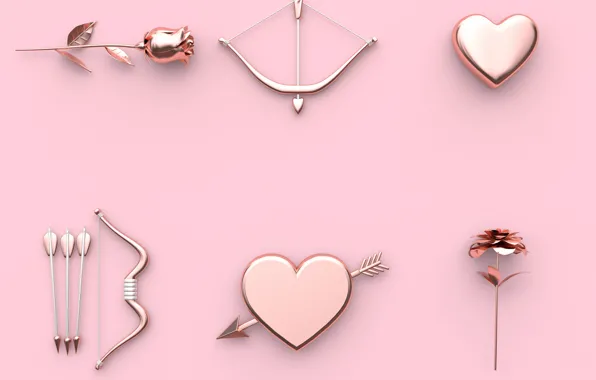 Rendering, background, pink, rose, Heart