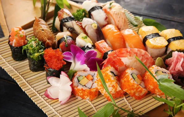 Flower, caviar, sushi, rolls