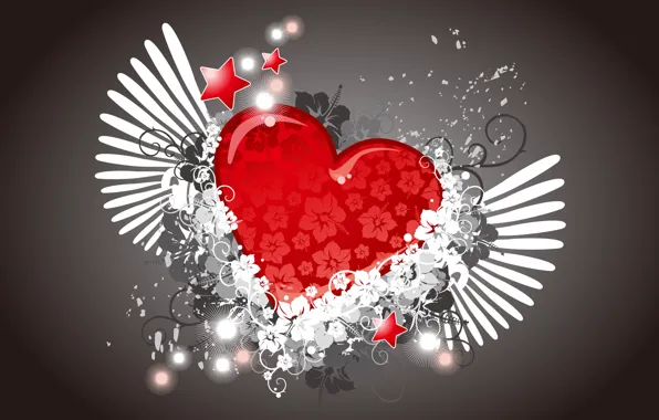 Picture flowers, heart, wings, vector