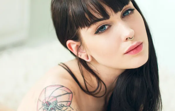Girl, photo, blue eyes, model, tattoo, brunette, portrait, closeup