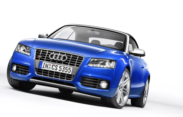 Audi, Blue, Convertible, Logo, Grille, Lights, Car, The front