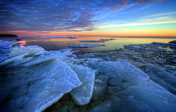 Picture ice, sea, landscape, sunset