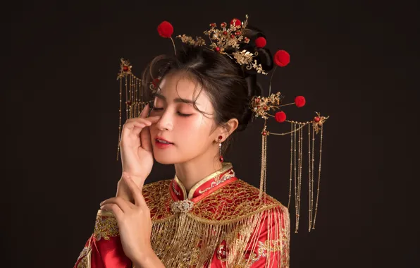 Girl, decoration, face, Asian, palm