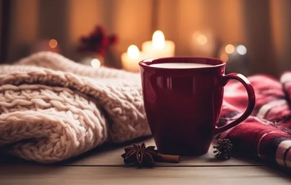 Winter, comfort, heat, candles, mug, Cup, drink, cinnamon